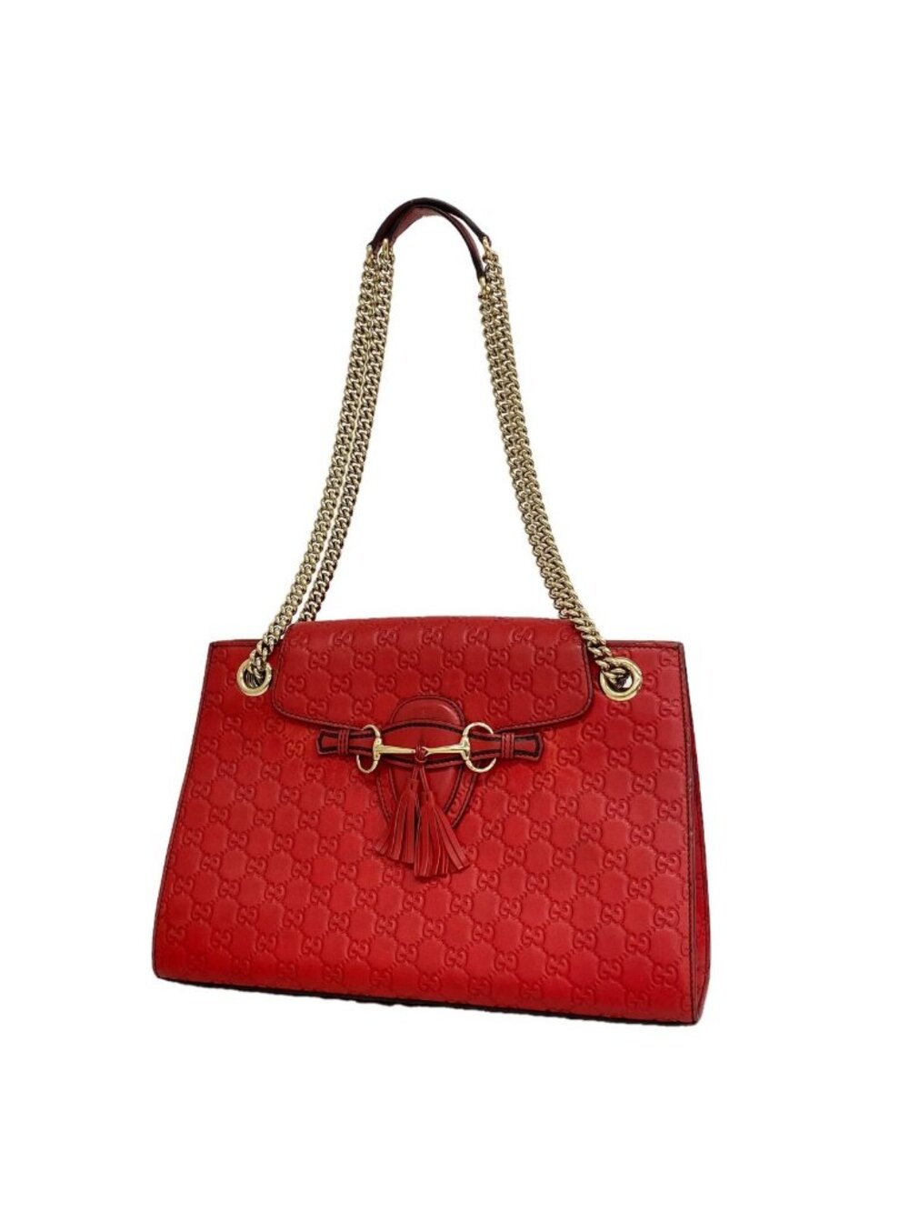 Gucci Shoulder Bag Guccissima Leather Red Champagne Gold